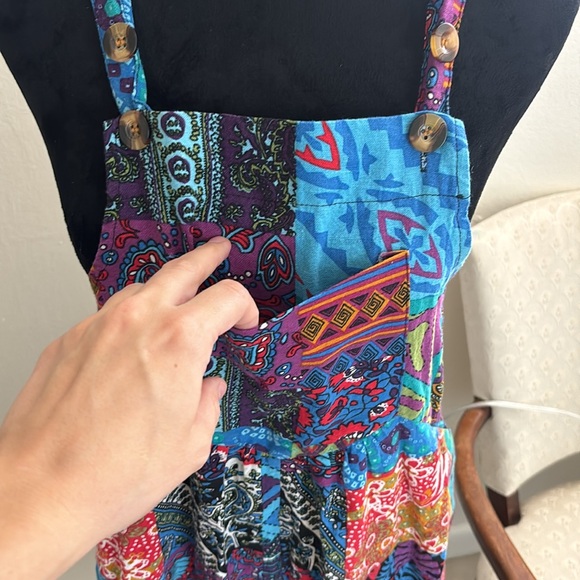 Patch patterned cloth overalls size small - Picture 3 of 10